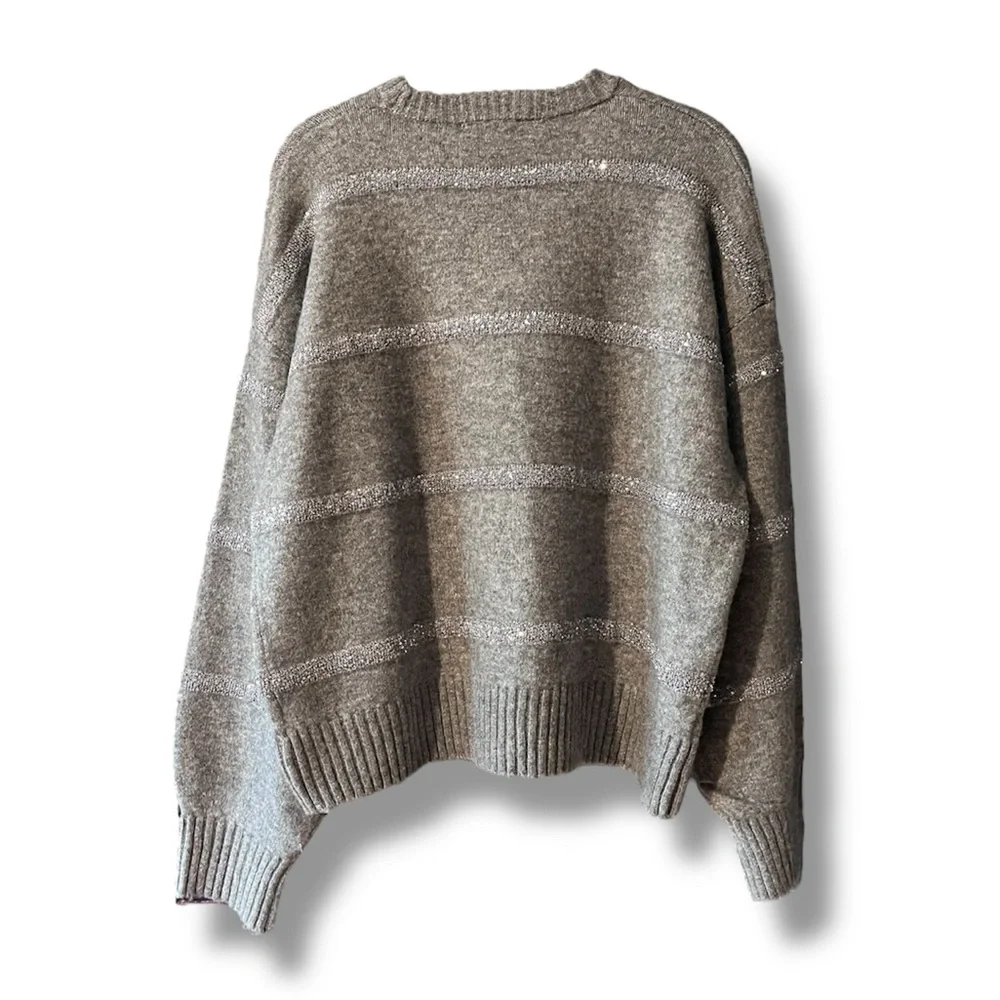 Ophelia Roe Grey Striped Crewneck Sweater - Picture 2 of 3